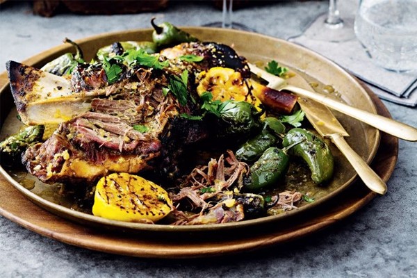 Charred goat shoulder with preserved lemon and anchovy