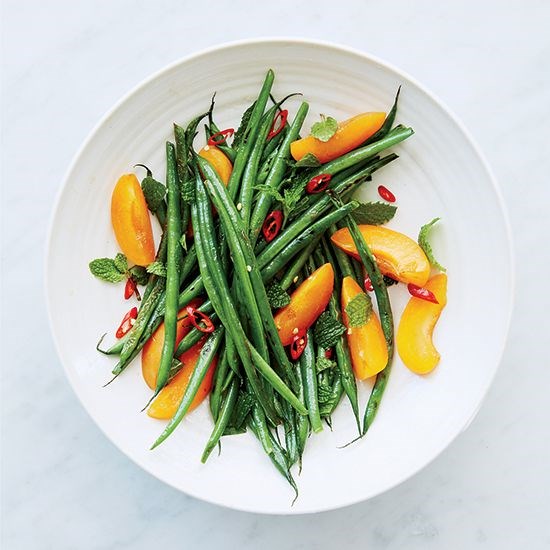 Charred green beans with apricots