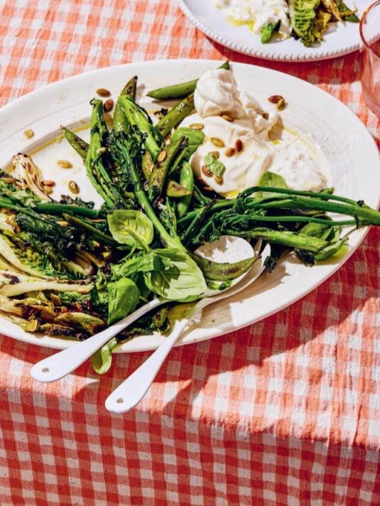 Charred green salad with burrata