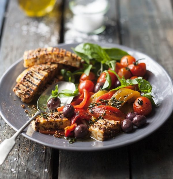 Charred halloumi and pepper salad