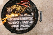 Charred lamb chops, turmeric yoghurt and pickled chillies