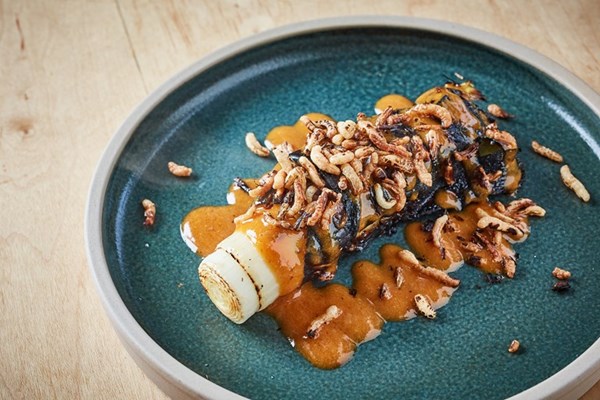 Charred leeks in Sichuan dressing