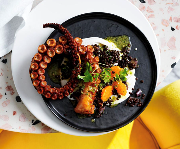 Charred octopus with almonds and mandarin [Si Paradiso, WA]