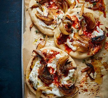 Charred onion & whipped feta flatbreads