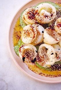 Charred onions with jalapeño crema
