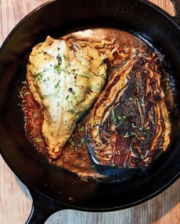 Charred oxheart cabbage with tarragon, fish sauce & brown butter