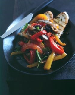 Charred pepper and tomato salad with grilled ciabatta