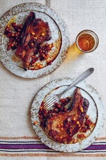 Charred pork chop with apple & sea buckthorn sauce