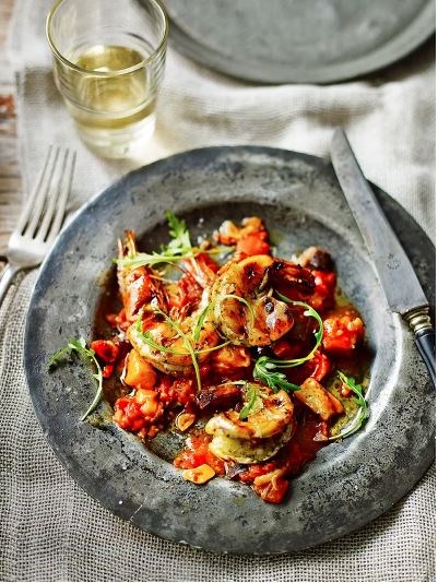 Charred prawns in a sweet aubergine sauce
