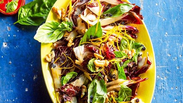 Charred radicchio salad with orange and walnut dressing