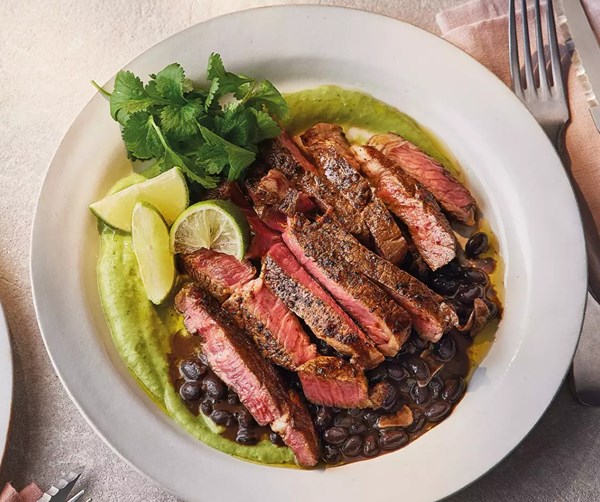 Charred rib-eye steak with guacasalsa
