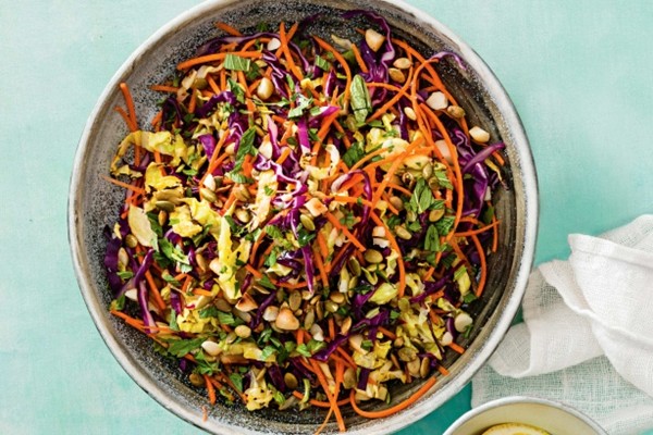 Charred slaw with macadamia pepita sprinkle