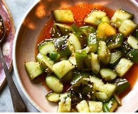 Charred smashed cucumber salad