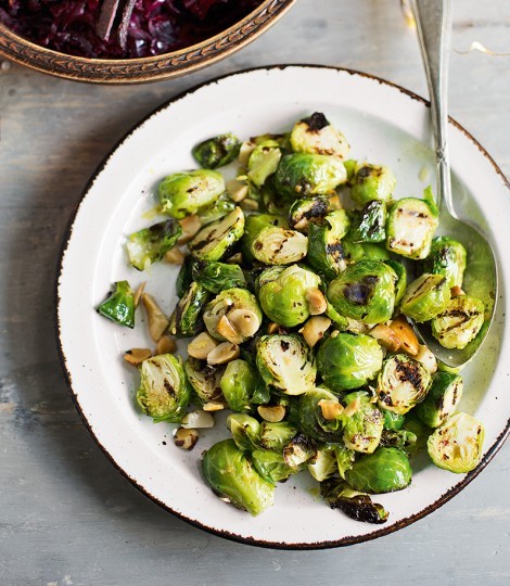 Charred sprouts with toasted Brazils