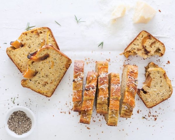 Charred squash pound cake with black pepper and Parmesan