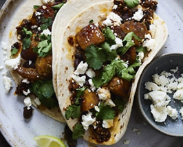 Charred squash tacos with pumpkin seed salsa