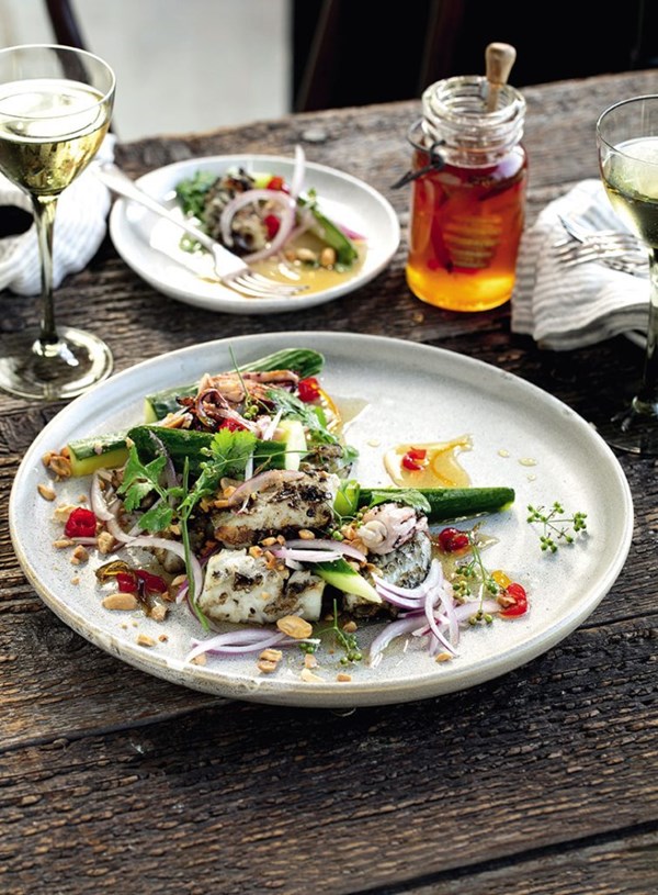 Charred squid with chill-honey syrup