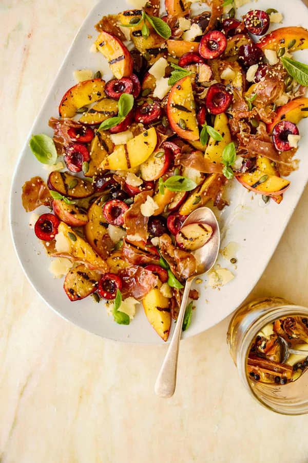 Charred stone fruit salad with Manchego