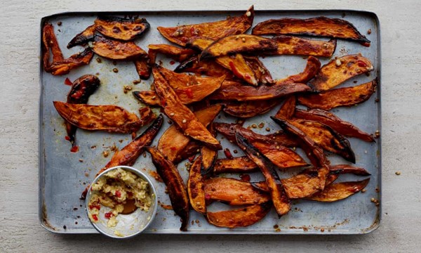 Charred sweet potatoes, honeyed lime butter