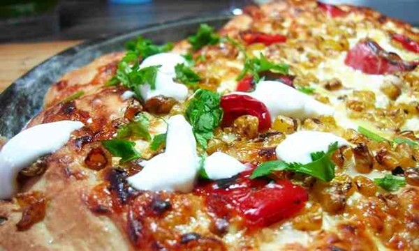 Charred sweetcorn and red pepper flatbread