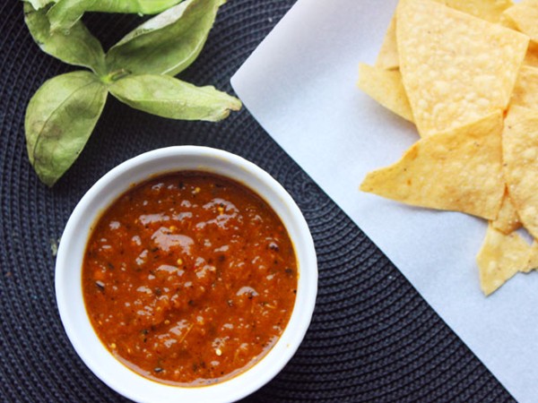 Charred tomatillo and yellow pepper salsa