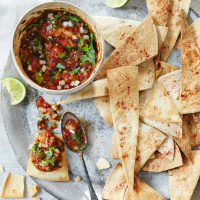 Charred tomato and jalapeno salsa with tortilla chips