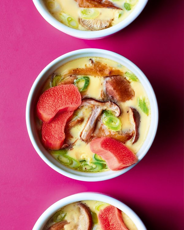 Chawanmushi with mackerel and pickled rhubarb