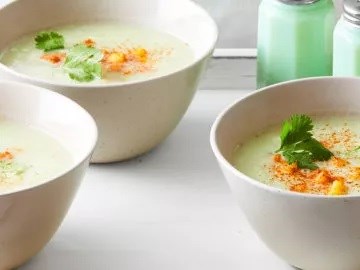 Chayote soup with roasted hominy
