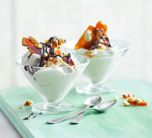 Cheats' banana & peanut brittle ice cream