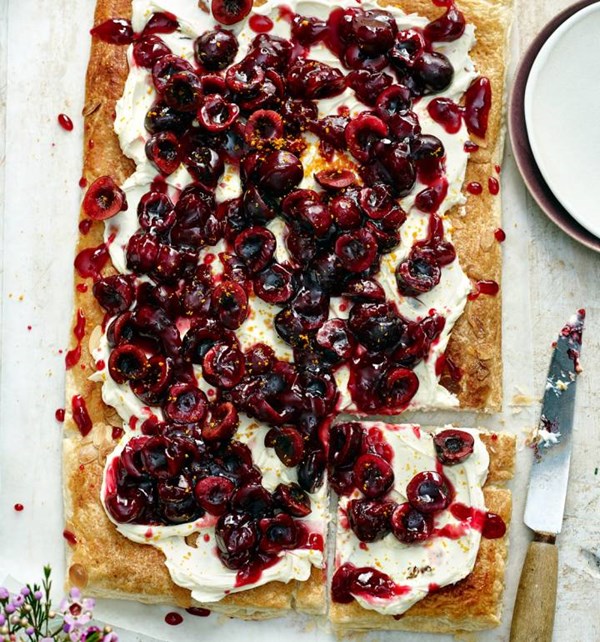 Cheat's cherry Bakewell tart