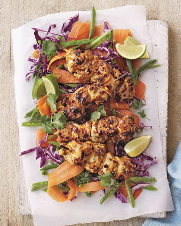 Cheat's chicken satay with cabbage and carrot slaw
