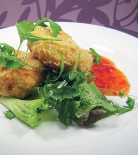 Cheat's crabcakes with lime and ginger drizzle