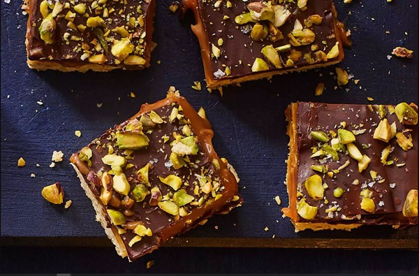 Cheat's pistachio & salted caramel millionaire's shortbread