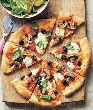 Cheat's pizzas with mushrooms & black olives