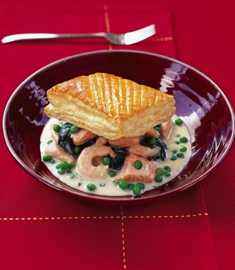 Cheat's prawn and salmon puff pie