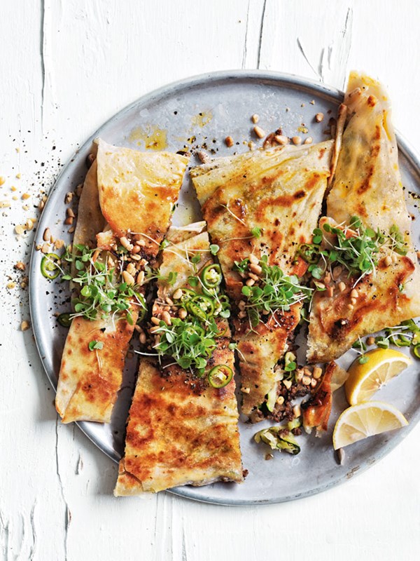 Cheat's spicy beef, zucchini and Havarti gozleme