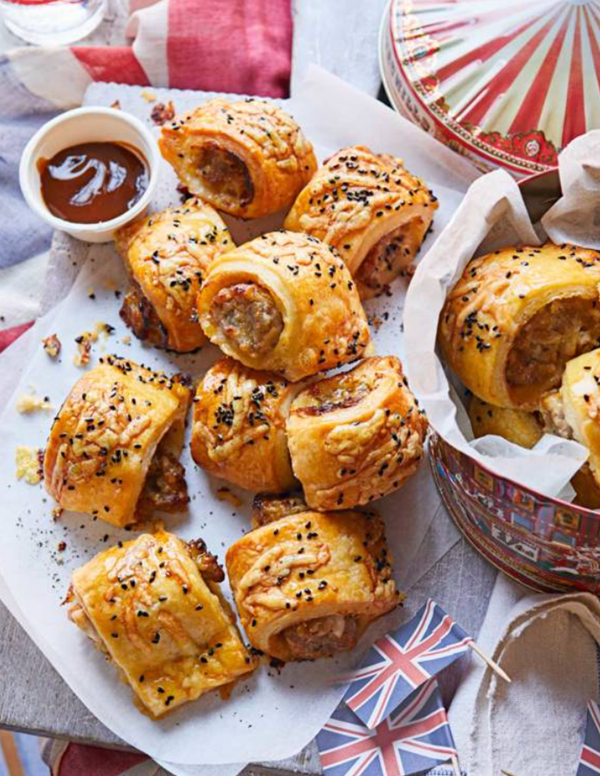 Cheddar and pickled onion sausage rolls