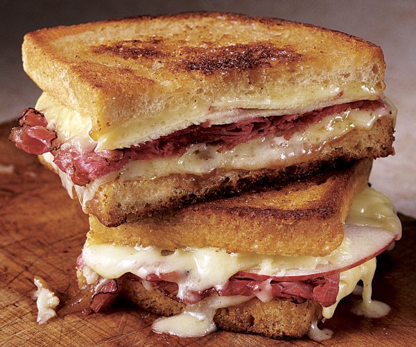Cheddar, apple, and pastrami grilled cheese