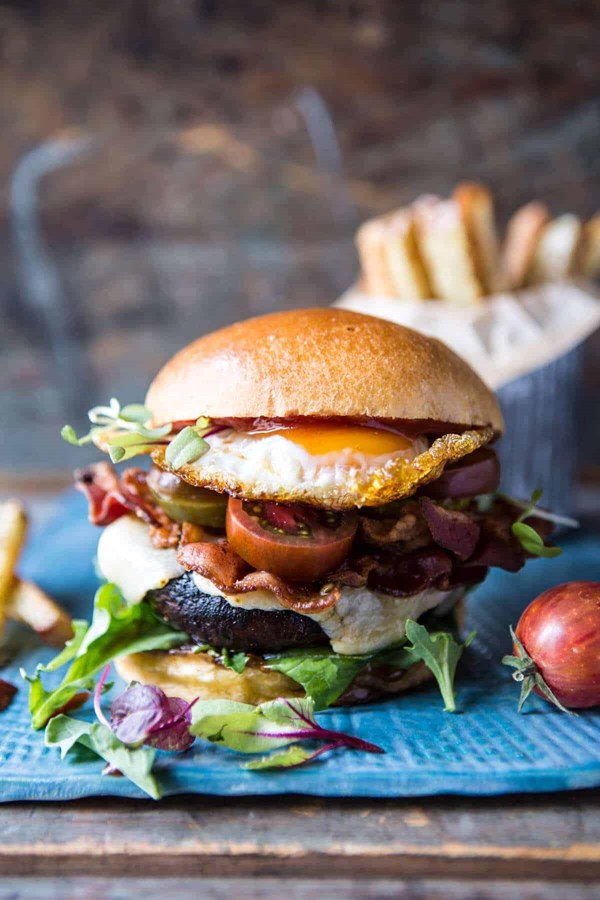 Cheddar bacon portobello mushroom burger