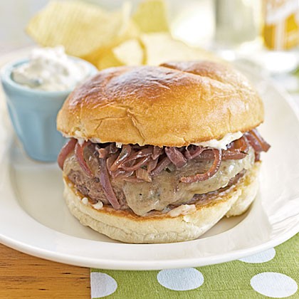 Cheddar burgers with red onion jam