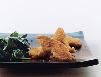 Cheddar chicken tenders with wilted spinach