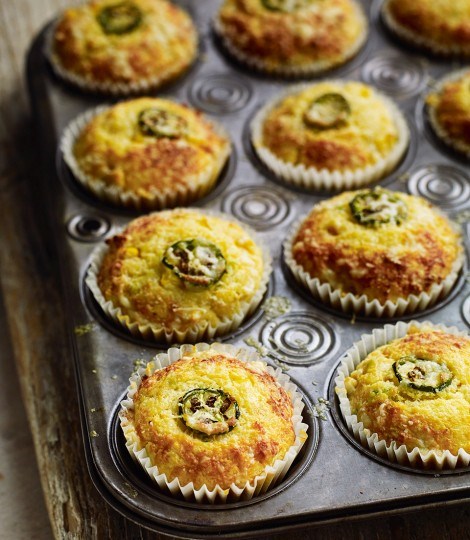 Cheddar, jalapeño chilli and sweetcorn muffins