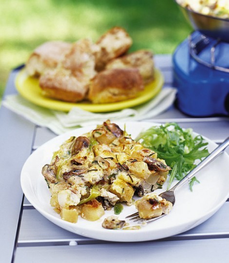 Cheddar, mushroom and leek tortilla