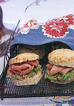 Cheddar scones with ham and honey-mustard butter
