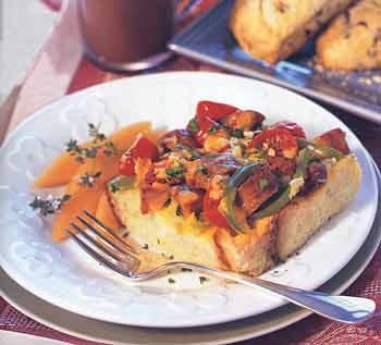 Cheddar, vegetable and sausage strata