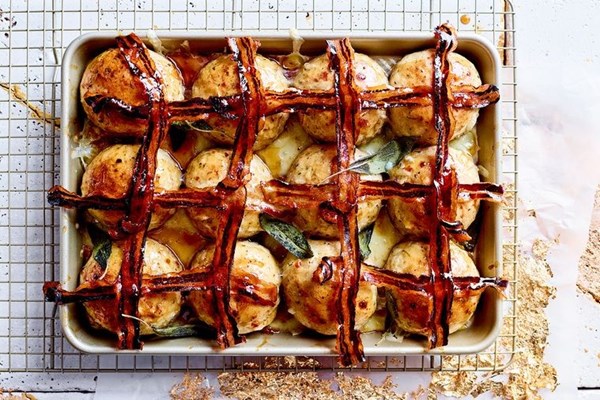 Cheese & bacon savoury hot cross buns
