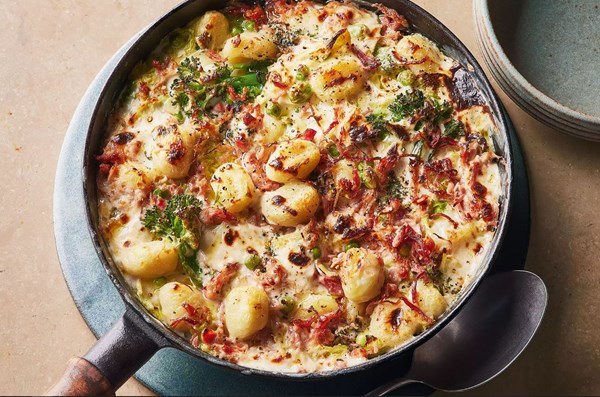 Cheese & ham hock gratin with greens