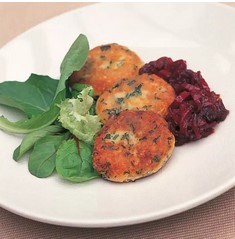 Cheese and herb fritters with sweet-pepper marmalade