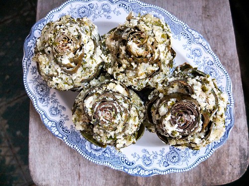 Cheese and herb stuffed artichokes