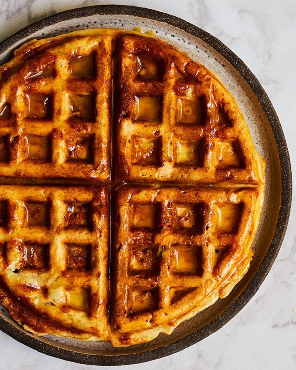 Cheese and jalapeño sourdough waffle